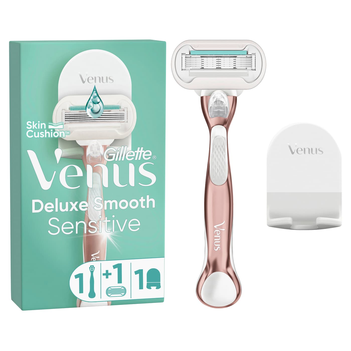 Gillette - Venus Deluxe Smooth Sensitive Rosegold Rasierapparat mit 1 Klinge + Rasiererhalter