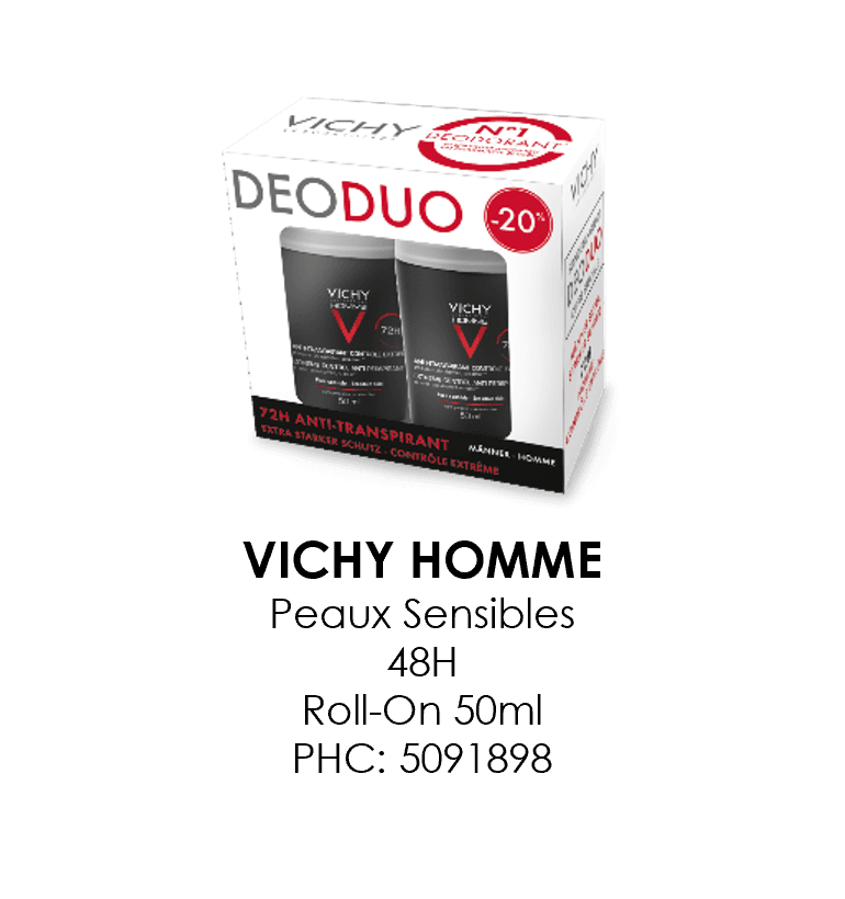 Vichy Deo - Anti-transpirant Roll-on Sensitive Homme Duo