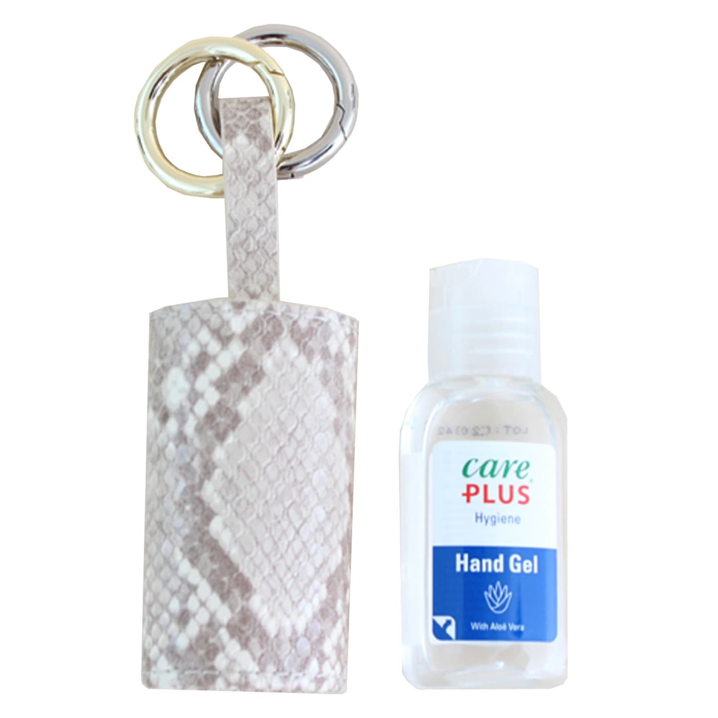 CARRY & CO. - Handcare Leather Case with Gold and Silver Key Ring Beige Snake