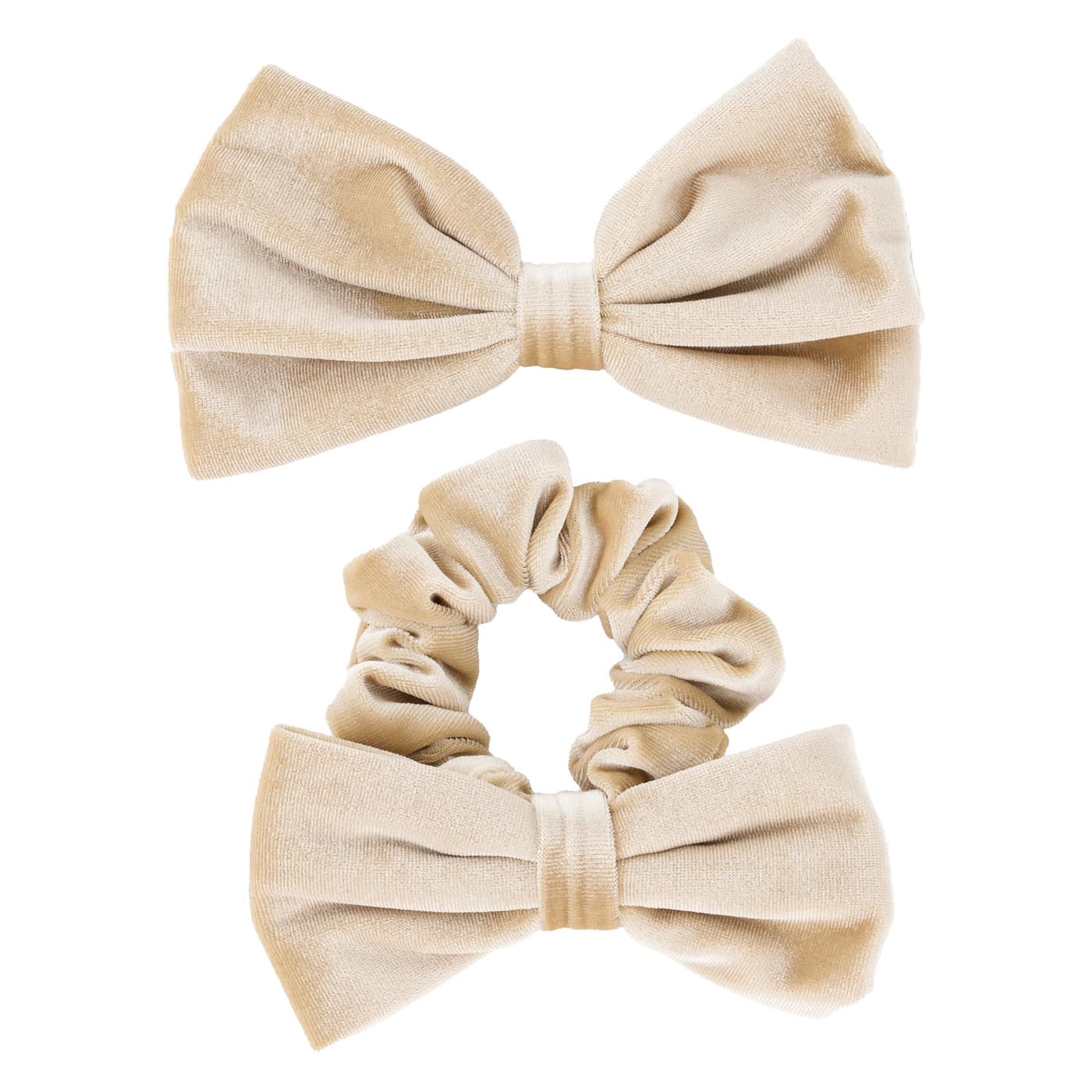 TRISA Hair - Velvet Scrunchie & Bow Hair Clip Sand