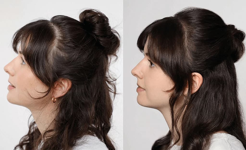 Vorher-, Nachher-Bild bei braunem Haar