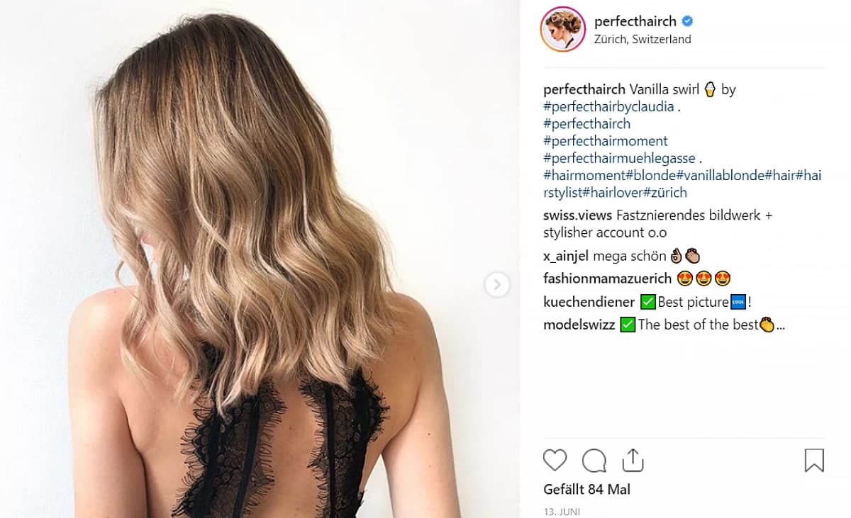 Instagrampost von Balayage-Styling von PerfectHair.ch
