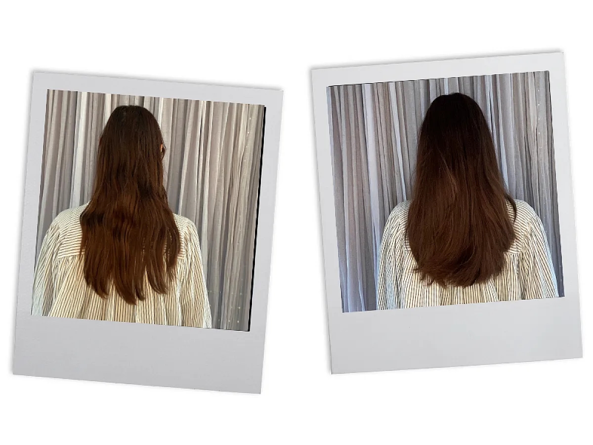 Vorher/ Nachher-Bilder zum Erfahrungs-Bericht zu der Duet Blowdry Brush von ghd