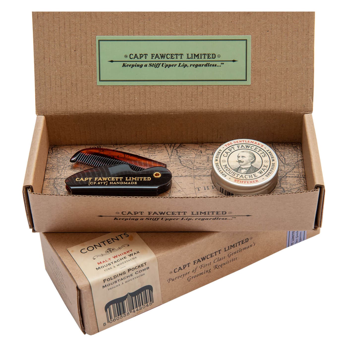 Capt. Fawcett Care - Gentleman's Whisky Moustache Wax & Moustache Comb Set