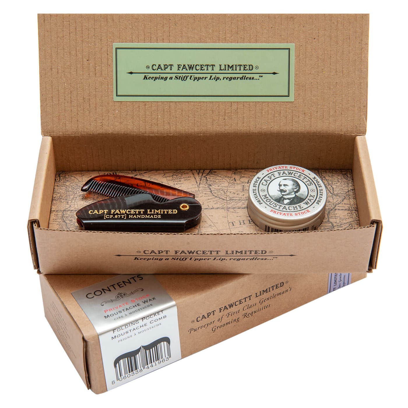 Capt. Fawcett Care - Private Stock Moustache Wax & Moustache Comb Set