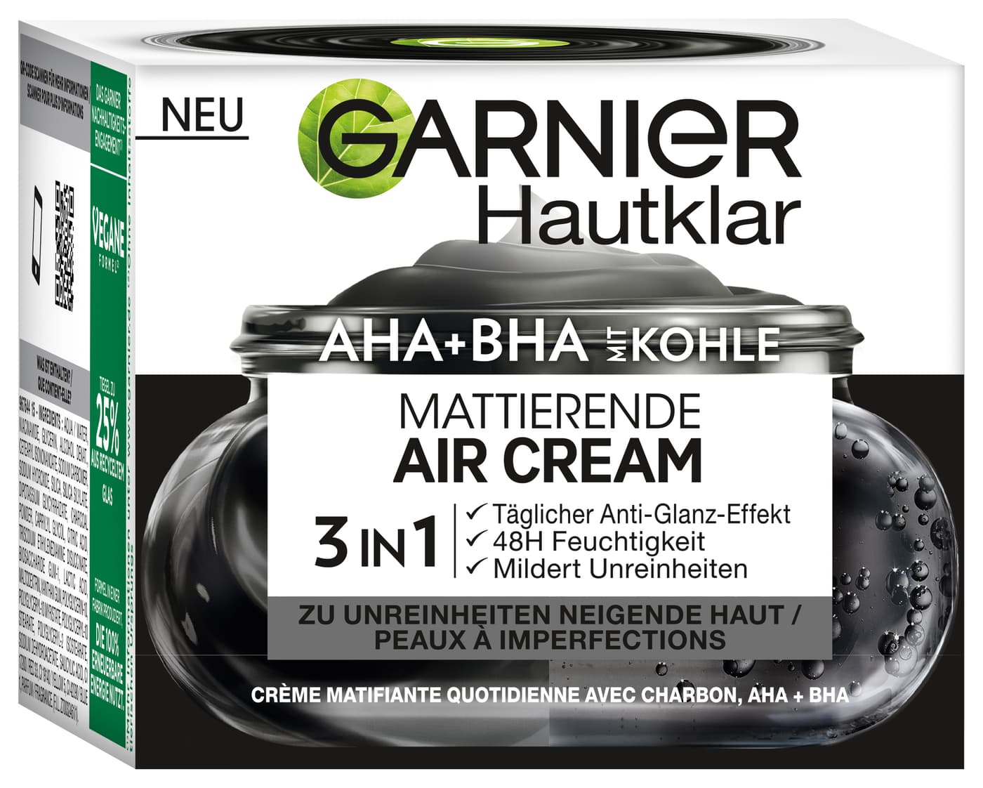 Skinactive Face - Gesichtscreme 3in1 Mattierende Air Cream AHA+BHA mit Kohle